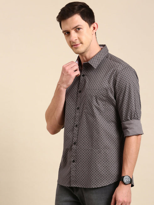 Grey Printed Full Sleeves Shirt